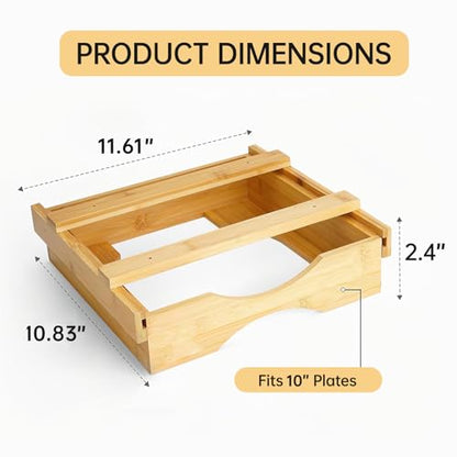 Paper Plate Dispenser - 10 inch Bamboo Paper Plate Dispenser Under Cabinet, Kitchen Counter Vertical Plate Holder Organizer Countertop Caddy (Bamboo) - color: Natural, size: 10 Inch