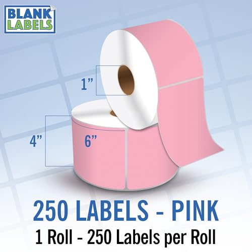 4" X 6" Direct Thermal Shipping Labels | Pink | 1" Cores w/Perfs Easy Tear | Made in USA | Printing Label | 250 Labels | 250 Labels per Roll | 1 Rolls | Blank Labels - color: Pink