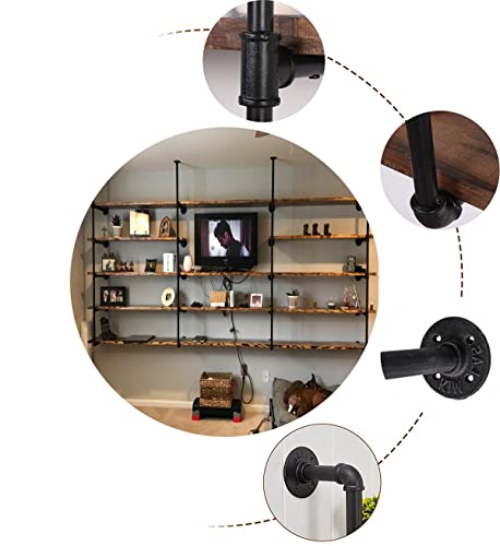 Industrial Wall Mount Iron Pipe Shelf Shelves Shelving Bracket Black Vintage Retro Ceiling Hung Shelf DIY Open Bookshelf Storage for offcie Room Kitchen (2PcsX5Tier,68" Tall,10" deep,Hardware Only)