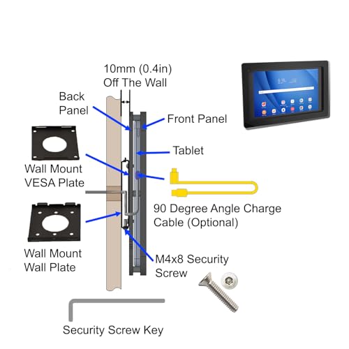 Anti-Theft Acrylic VESA Enclosure for Galaxy TAB S10 FE+ 13.1" with Free Wall Mount Kit & 90-Degree Angle Charge Cable (TAB S10 FE+ 13.1, White) - color: White, size: TAB S10 FE+ 13.1