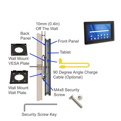 Anti-Theft Acrylic VESA Enclosure for Galaxy TAB S10 FE+ 13.1" with Free Wall Mount Kit & 90-Degree Angle Charge Cable (TAB S10 FE+ 13.1, White) - color: White, size: TAB S10 FE+ 13.1