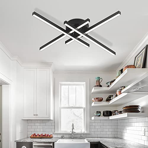 Modern LED Ceiling Light, Flush Mount Ceiling Light Fixture Black Dimmable LED Ceiling Lamps, Black Ceiling Light for Kitchen Island, Dining Room, Bedroom - size: 4-light