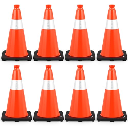 BATTIFE 8 Pack 18 Inch Traffic Cones, PVC Orange Cone, Black Weighted Base - color: Orange, size: 18inch
