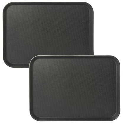 CURTA 2-Pack Restaurant Grade Non-Slip Tray, NSF, 22 Inch x 16 Inch, Plastic Rubber Lined Rectangular Serving Tray, Black - color: Black-rectangular, size: 16 Inch x 22 Inch