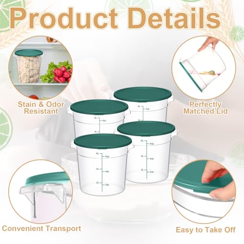 Suclain 4 Pcs 6 Quart Food Storage Container with Lids, Green - color: Green