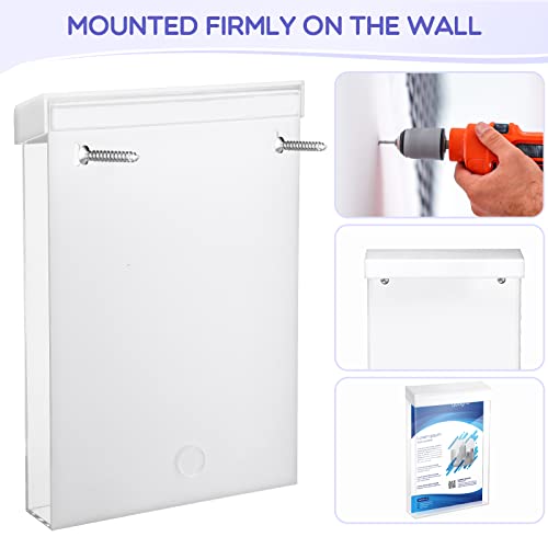 Thyle 1 Pcs 6 x 9 Inch Outdoor Brochure Holder with Lid Acrylic Wall Mount Literature Box with Self Closing Lid Waterproof Clear Heavy Duty with Screws for Flyer Document Pamphlet Display (White) - color: clear and white