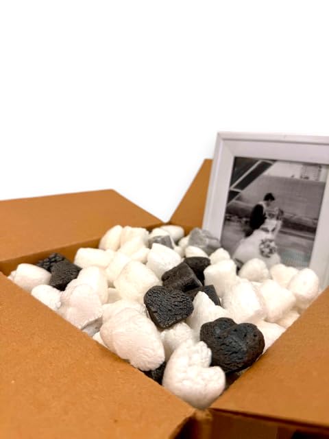 FunPak Plant Based Biodegradable Packing Peanuts 1.5 cu ft Bag Compostable (Black and White Hearts) - color: Black and White Hearts