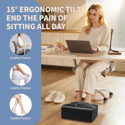 Under Desk Footrest with Rocking Base & Warming Cover, Black Velvet - color: Black, size: 12.6" L x 15" W x 7.3"