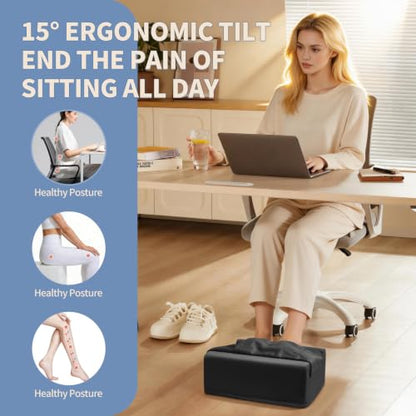 Under Desk Footrest with Rocking Base & Warming Cover, Black Velvet - color: Black, size: 12.6" L x 15" W x 7.3"