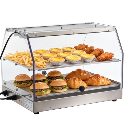 VEVOR 2-Tier Commercial Food Warmer Display, 450W Food Display Warmer with Light, Detachable Shelves and Double-Sided Door Design, 85℉~185℉ Air Heating, 48L for Hamburger, Pizza, Bread, Fried Chicken - size: 2-Tier-51Qt