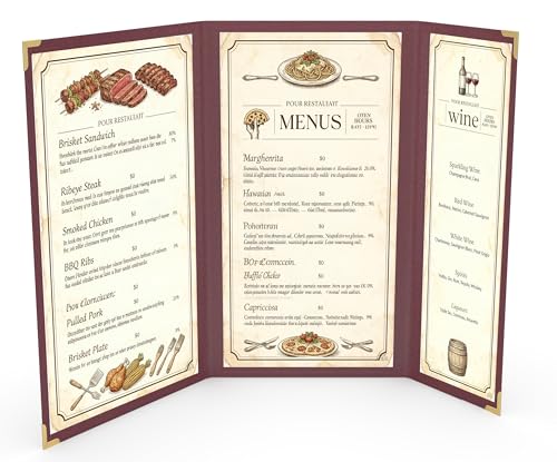 10 Pcs Burgundy Menu Cover 8.5x14 & 4.25x14, Asymmetric Trifold - color: burgundy, size: Trifold/2.5 Pages - 8.5" x 14"