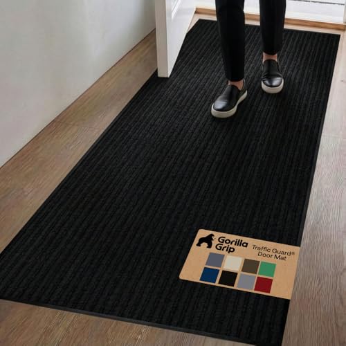 GORILLA GRIP Traffic Guard Indoor Outdoor Heavy Duty Door Mat, 70x24 Black - color: Black, size: 70" X 24"