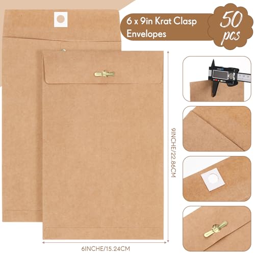 Teling 50 Pcs Manilla Clasp Envelopes Kraft Closure - color: Brown, size: 6*9