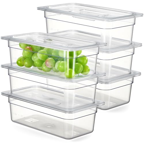 CURTA 6-Pack 1/3 Size 4" Deep NSF Polycarbonate Food Pans with Handled Lids & Drain Trays | Dishwasher & Freezer Safe Clear Container for Prep Tables, Buffet, Salad Bar, Commercial Kitchen - color: 1/3 Size, size: 4" Deep Pan with Lid