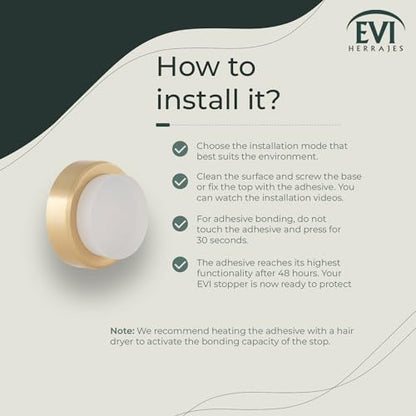 EVI Herrajes | Wall Brass Door Stop | 0.94x0.54 Inch | Gold Finish - White Anti-Shock Rubber | Adhesive | Small and Discreet | Mod. 205 - color: Matte Brass - White Rubber