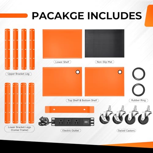 Auto Dynasty Adjustable AV Cart w/Power Strip, 4 ft Rolling Stand, Orange - color: Orange