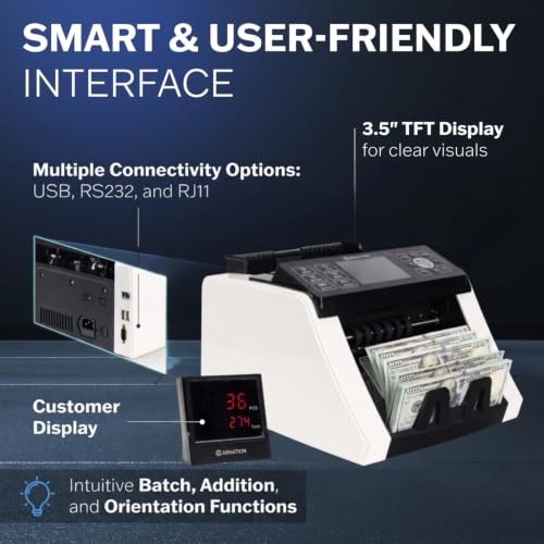 CARNATION Money Counter Machine – Cash Counting & Mixed Denomination Bill Counter, Portable Currency Detector, Counterfeit Bank Scanner, Dollar Sorter for Commercial, up to 1200 N/M, UV/MG/MT/IR/CIS - size: CN5