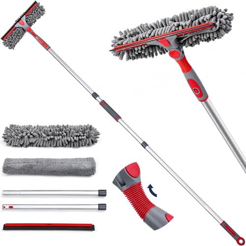 DSV Standard 2-in-1 Window Cleaning Squeegee Kit with 60’’ Extension Pole, Rotatable Bendable Head, Microfiber & Chenille Pads, Window Cleaner Tool for Indoor/Outdoor, High Windows, Shower and Car - size: 60 inches