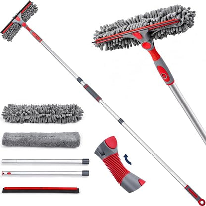 DSV Standard 2-in-1 Window Cleaning Squeegee Kit with 60’’ Extension Pole, Rotatable Bendable Head, Microfiber & Chenille Pads, Window Cleaner Tool for Indoor/Outdoor, High Windows, Shower and Car - size: 60 inches
