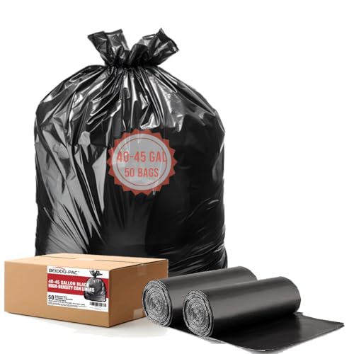 BEIDOU-PAC 40-45 Gallon Lawn & Leaf Trash Bags, 50 Count Bulk, Black Garbage bags, Multi-purpose Trash Can Bin Liners for Home Commercial, Outdoor, Construction, Industrial - style: 40-45 Gallon |14 Micron |50 Count