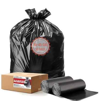 BEIDOU-PAC 40-45 Gallon Lawn & Leaf Trash Bags, 50 Count Bulk, Black Garbage bags, Multi-purpose Trash Can Bin Liners for Home Commercial, Outdoor, Construction, Industrial - style: 40-45 Gallon |14 Micron |50 Count