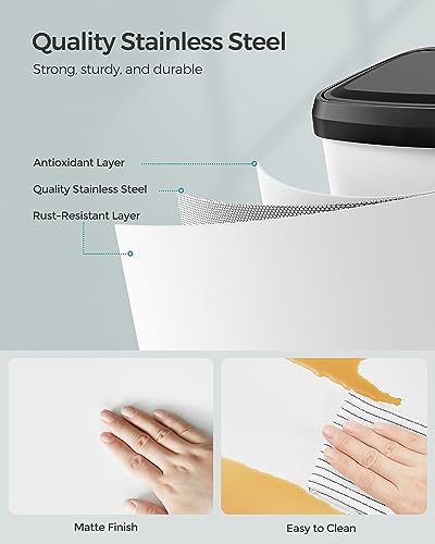 SONGMICS Kitchen Trash Can, 13-Gallon (50 L) Stainless Steel, Soft Closure - color: White + Black, style: 13 Gallons