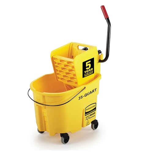 Rubbermaid Commercial Products WaveBrake 35QT Side-Press Mop Bucket, Yellow - size: 35 Qt.