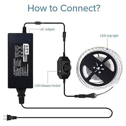 DC 12V–24V LED Strip Dimmer Switch Inline PWM Rotary Knob Controller with DC Male/Female Adapter Brightness Adjustable for Single Color LED String Lights (Black)