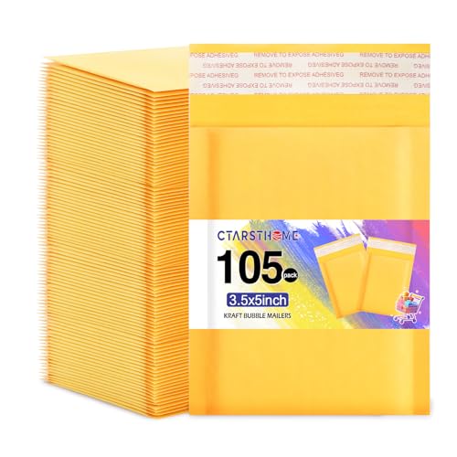 105Pack Yellow 3.5x5in Kraft Bubble Mailers Small Business Mailing Packages Self-Sealing Paper Envelopes, Mailer Shipping Padded Envelopes with Strong Adhesion for Jewelry Makeup Supplies - size: 3.5x5-105pcs
