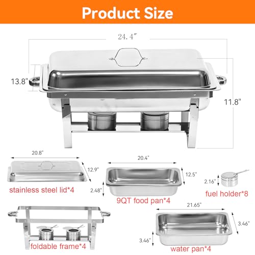Chafing Dishes for Buffet with Full-Size Pans, 9QT Chafing Dish Sets, 304 Stainless Steel Buffet Servers and Warmers,Food Warmers for Parties & Dinners, Warming Trays for Buffets Party - color: Silver02