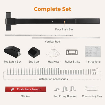 BEAMNOVA Vertical Rod Panic Bar Exit Device Door Push Bar, 32 Inch Black - color: Black, size: 32 Inch