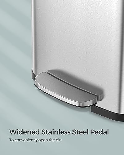 SONGMICS Kitchen Trash Can, 18-Gallon Stainless Steel Garbage Can, with Stay-Open Lid and Step-on Pedal, Soft Closure, Tall, Large and Space-Saving, Silver and Black ULTB520E68 - color: Silver + Black, style: 18 Gallons
