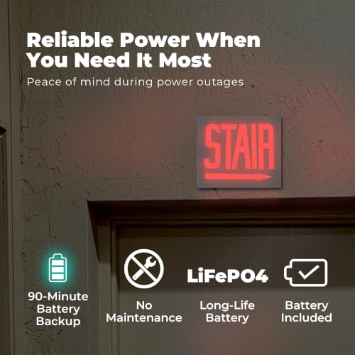 LFI Lights - UL Certified - Hardwired Red LED Chicago approved Exit Sign - Battery Backup - Emergency Fire Safety - UL924 - CHEX (STAIR Right Arrow) - style: STAIR Right Arrow