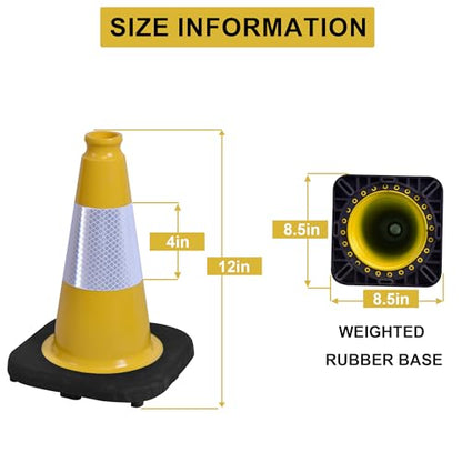 OrangeStar 8-Pack 12" Traffic Cones, Yellow Safety Cones - color: Yellow, size: 12in