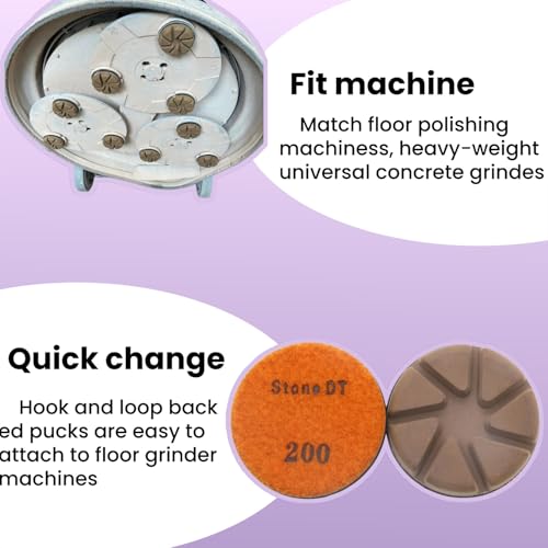 Hybrid Diamond Polishing Pucks, 3’’ Floor Grinding Pads for Hard Concrete Surface, Compatible with Ride-on/Walk-Behind Floor Grinder, Aggressive Ceramic Bond, 200#, 9PCS - style: 200# 9PCS