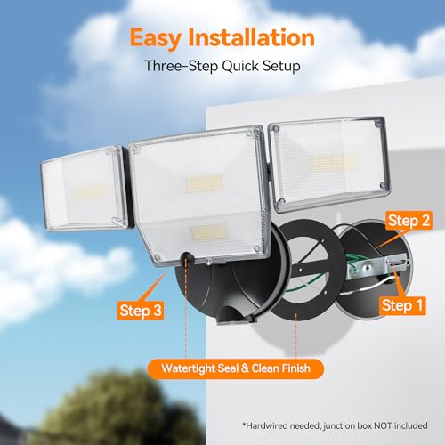 85W 10000LM Dusk to Dawn Outdoor Lighting, 4-Head Super Bright LED Flood Light, 5000K Daylight, IP65 Waterproof Hardwired Exterior Security Light for House Garage, Yard, Backyard (Black) - color: Black