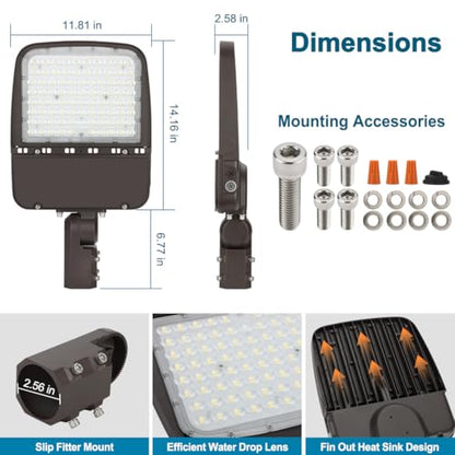 LED Parking Lot Light 240W/200W/150W Adjustable with Slip Fitter - size: 240W-Slip Fit-1Pack
