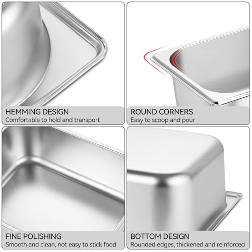 GOLDEN KEY 6 Pack 1/3 Size 4'' Deep Stainless Steel Anti-Jam Hotel Pan - color: 1/3, size: 4" Deep