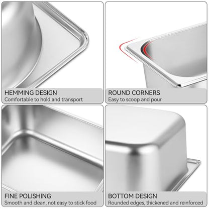GOLDEN KEY 6 Pack 1/3 Size 4'' Deep Stainless Steel Anti-Jam Hotel Pan - color: 1/3, size: 4" Deep