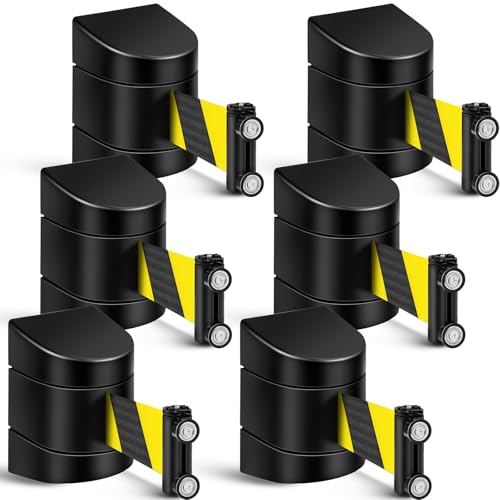 Landical 6 Pack 16.4 ft Magnetic Wall Mount Retractable Belt Magnetic Crowd Control Safety Retractable Wall Barrier with ABS Case, Safety Barrier for Grocery Retail Store (Yellow Black Rope) - color: Yellow Black Rope