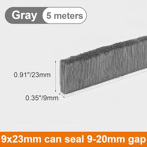 Brush Weather Stripping Door Brush Seal Adhesive Felt Door Seal Strip for Door Window 197 Inch L x 0.9 Inch W (5M x 23mm), Gray - color: Gray, size: 5M Gray
