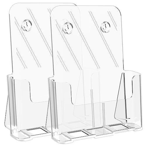 Brochure Holder 8.5x11 Inch Acrylic Literature Holders Clear Plastic Flyer Display Stand Countertop Use or Wall Mount Pamphlet Holder Organizer for Office, Lobby, Hotels, Trade Shows, 2 Pack