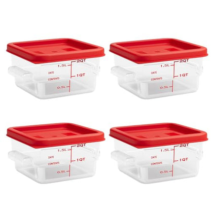 2 Quart Set of 4 Food Storage Containers,Food Containers with Lids and Handles,Square Commercial Food Containers for Kitchen, Restaurant，Refrigeration etc - color: Red-4Pack-2qt