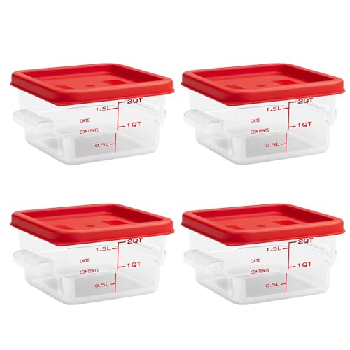 2 Quart Set of 4 Food Storage Containers,Food Containers with Lids and Handles,Square Commercial Food Containers for Kitchen, Restaurant，Refrigeration etc - color: Red-4Pack-2qt