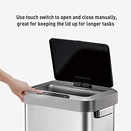 EKO EK9262MT-45L Horizon 45 Liter/11.9 Gallon Rectangular Motion Sensor Trash Can or Recycling Bin, Brushed Stainless Steel Finish - size: Horizon 45 liter - Stainless Steel