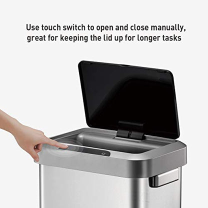EKO EK9262MT-45L Horizon 45 Liter/11.9 Gallon Rectangular Motion Sensor Trash Can or Recycling Bin, Brushed Stainless Steel Finish - size: Horizon 45 liter - Stainless Steel