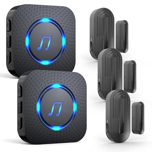SanJie Door Chime Alarm When Open for Kids Safety, Home and Business - color: 3 Sensors + 2 Receivers Black
