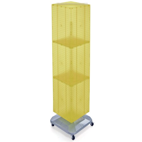 Azar Displays 701465-YEL FOUR-SIDED PEGBOARD TOWER FLOOR DISPLAY ON REVOLVING WHEELED BASE. PANEL SIZE: 14"W X 60"H, Yellow - color: Yellow