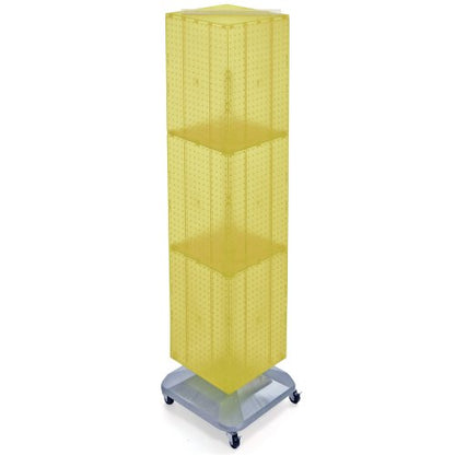Azar Displays 701465-YEL FOUR-SIDED PEGBOARD TOWER FLOOR DISPLAY ON REVOLVING WHEELED BASE. PANEL SIZE: 14"W X 60"H, Yellow - color: Yellow