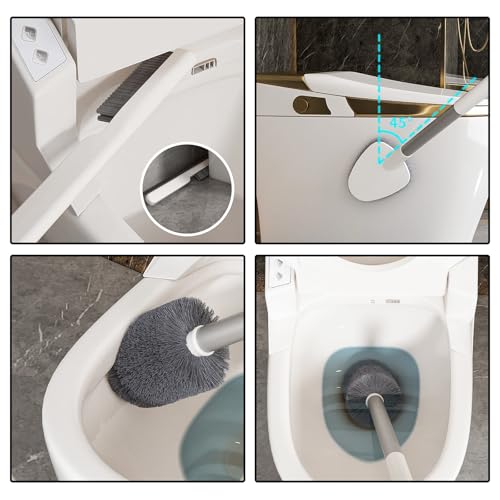Basaza Toilet Bowl Brush and Holder White Toilet Brush and Holder Set Toilet Scrubber for Bathroom Hidden Toilet Cleaner Brushes Floor-Standing or Wall-Mounted - color: #Ab White 3 in 1 Toilet Brush and Holder Set